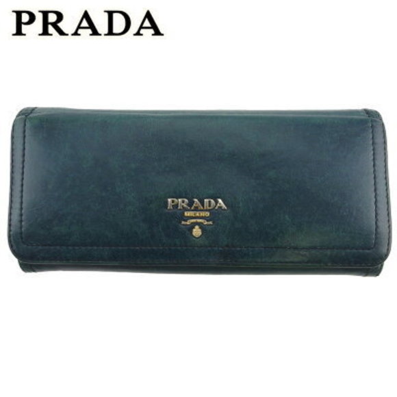 Prada long Wallet green blue leather - Picture 1 of 6